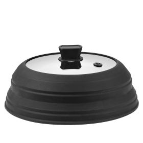 VEVOR Microwave Splatter Cover & Mat, 10.8" Collapsible Microwave Lid for Food, 500 Fahrenheit Heat-Resistant Silicone & Tempered Glass Splatter