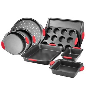 VEVOR Baking Pans Set, 8-Piece, Nonstick Carbon Steel Cookware Sheets & Trays, Stackable Kitchen Oven Bakeware Cooking Sets with Silicone Handles