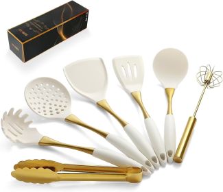 Elegant White Gold Silicone Cooking Utensils Set - Non-Toxic