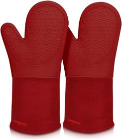 Extra Long Silicone Oven Mitts, Heat Resistant Oven Gloves with Quilted Liner Non-Slip Textured Grip Perfect for BBQ, Baking