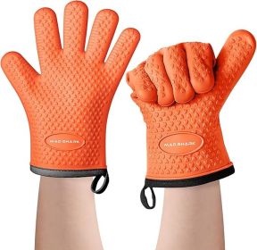 Silicone Oven Mitts Heat Resistant 450 Degrees with Waterproof & Non-Slip Oven Gloves with Fingers