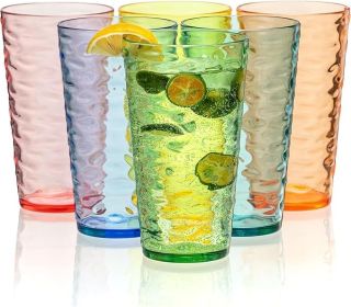 20-ounce Plastic Tumblers, Acrylic Drinking Glasses High-Balls, set of 6 Multicolor Reusable Plastic Cups, Stackable, Free, Shatter-Proof