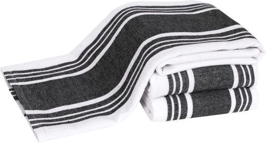 Dual-Purpose Kitchen Towels: Highly Absorbent - 100% Cotton, 17"x30" Dish Towels for Cleaning & Drying Dishes & Glassware, 3-Pack, Black