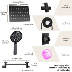 Complete Shower Solution - 12-inch Square Head + Adjustable Arm + Handheld For Versatility (Option: MatteBlack)