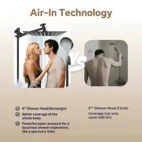 Premium Square Rain Shower System - 11-inch Adjustable Arm & High-Pressure Flow For Luxury Bathing (Option: MatteBlack)