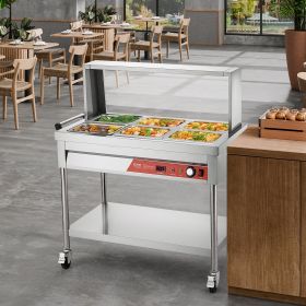 6 X 1/2 Pans Commercial Food Warmer Steam Table With Undershelf And Shield (Option: silver)