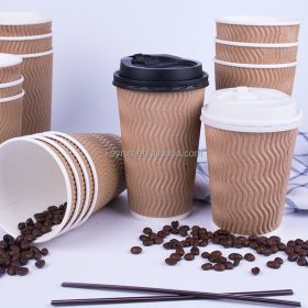 50PCS 8oz 12oz 16oz Custom Printed Eco Friendly Triple Ripple Wall cup 3 Layer Disposable hot drink Coffee Paper Cups (Volume: 12oz, Color: Brown)