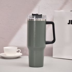 40oz Handle Car Cup with pipette stainless Steel insulated Cold beer cup portable ice cup with handle; Insulated Reusable Leakproof Stainless Ste (Color: light green)