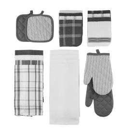 20 Piece Set, Terry & Flat Kitchen Towel, Dish Cloth, Flour Sack, Oven Mitt, Pot Holder (Color: Gray Stripe)