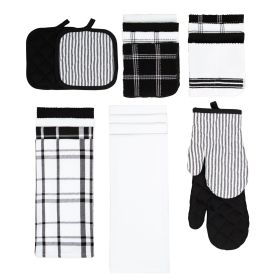 20 Piece Set, Terry & Flat Kitchen Towel, Dish Cloth, Flour Sack, Oven Mitt, Pot Holder (Color: Black)
